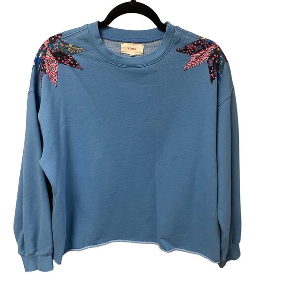 Xirena Wisteria Estella Sweatshirt Blue Quilt Patchwork Womens Small AS IS - Picture 2 of 7